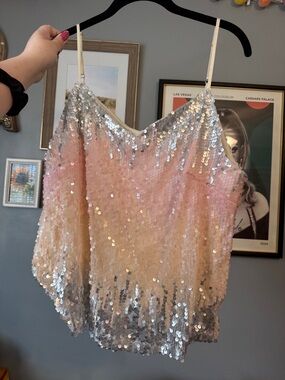 Say What? Silver and Pink Sequin Cami Top